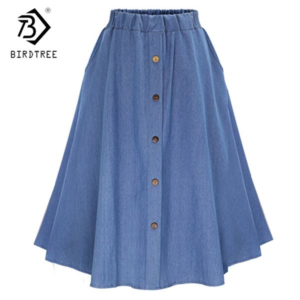 

fashion korean preppy style denim women solid color long skirt nature waist female big hem casual button jean skirt b81811a y200326, Black