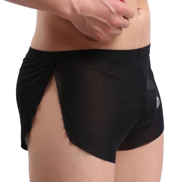 

men pajama sides split shorts low waist ultra-thin comfy sleeping bottom man homewear casual sleep bottoms1, Black;brown