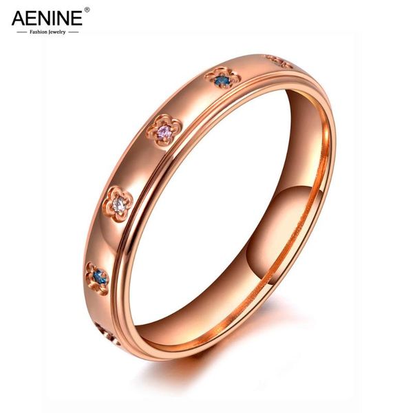 

aenine original design titanium stainless steel wedding ring jewelry rose gold mosaic colorful crystal rings for women ar19150, Slivery;golden