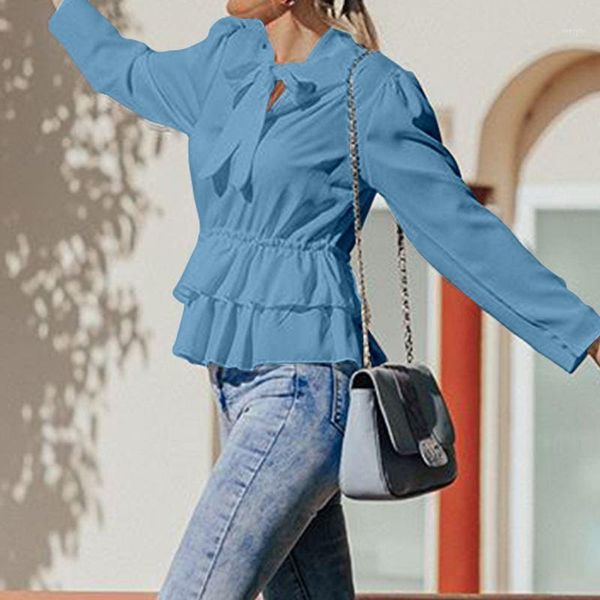 

5xl celmia fashion autumn women blouse long sleeve ruffles shirts elegant bow collar tunic casual party blusas plus size1, White