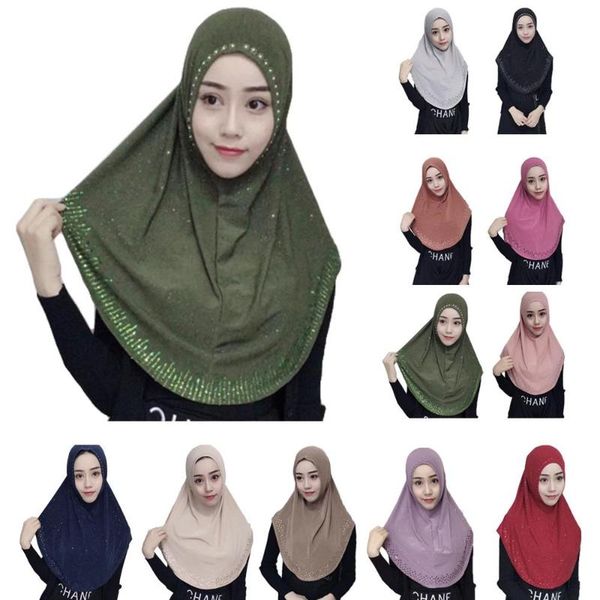 

rhinestone hijab cap muslim one piece amira for women headscarf hat islam shawl head wrap prayer hat worship service full cover, Red