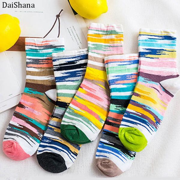 

socks & hosiery 1 pair arrival multi colors rainbow striped patterned korean japanese harajuku fashion casual women christmas, Black;white