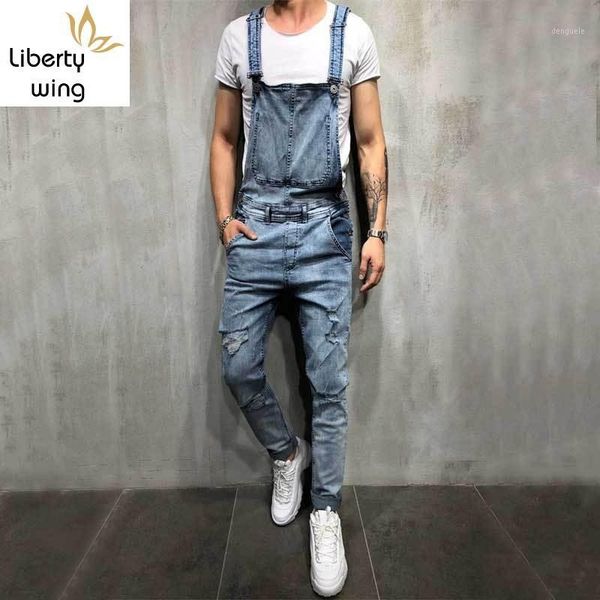 

fashion cowboy mens overalls hole ripped denim rompers slim fit pencil pants plus size man jumpsuit jeans trousers1, Blue