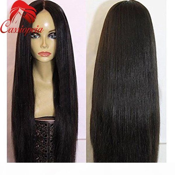 

long silky straight malaysian virgin human hair full lace wigs with natural hairline 150density glueless front lace wig for black women 8a, Black;brown