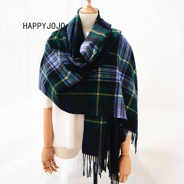 

wool shawl england classic dark green plaid long scarf cape soft fashion casual thick warm for women lady, Blue;gray
