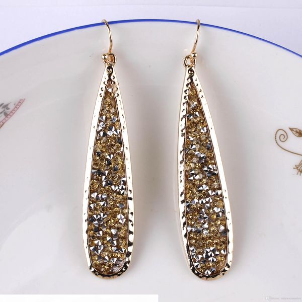 

shinny rainbow crystal pave long teardrop earrings for women classic rhinestones arrowhead statement drop jewelry, Silver