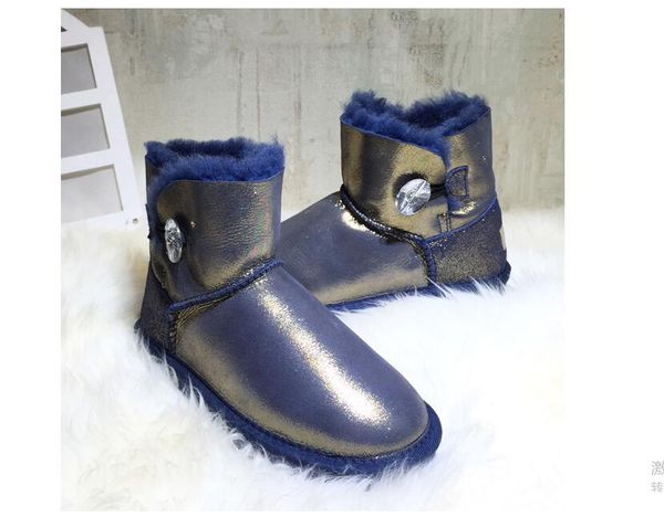 

100% genuine sheepskin leather snow boots natural fur winter boots fashion waterproof warm wool women, Black