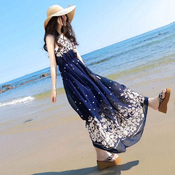 

2021 new bohemian summer dress beach floral women in chiffon robe long and elegant ladies dressed plus size 9xl wxf919 y5sk, Black;gray