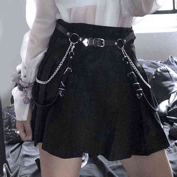 Frauen Rock Gürtel Weibliche Pu Leder Hiphop Rock Nachtclub Mode Sexy Jeans Kleid Herz Punk Gürtel Mit Metall Taille Kette g220301
