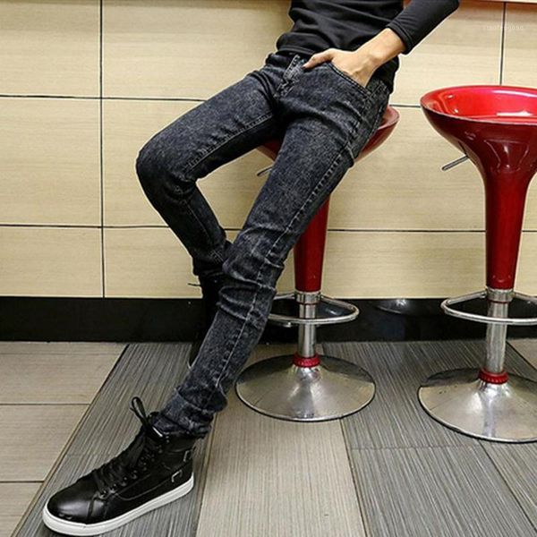 

2020 fashion teenagers boys trousers halem denim slim men's jeans male student slacks straight snowflakes grey pencil pants1, Blue