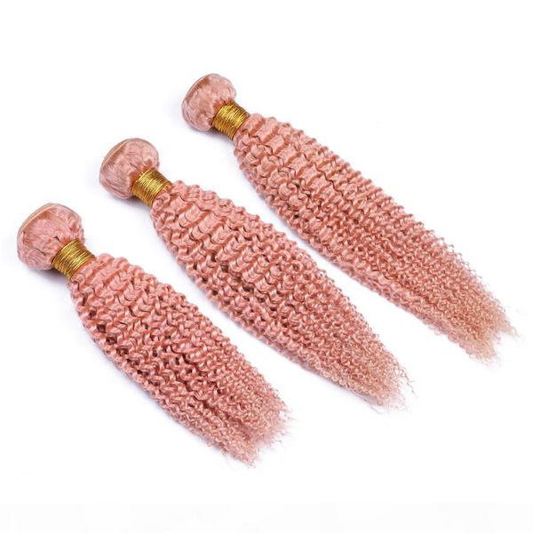 

virgin peruvian human hair light pink kinky curly bundles deals 3pcs 300gram colored pink curly human hair weave extensions peruvian hair, Black;brown