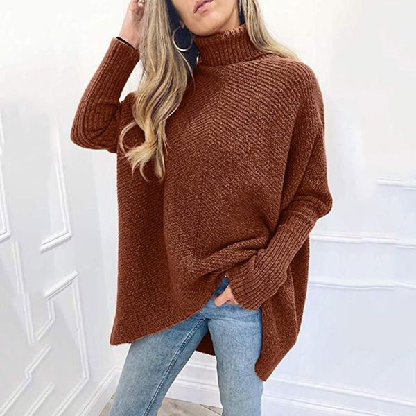 

2020 new sweater women warm casual autumn and winter large size loose high collar long turtleneck solid elegant sweater #f51, White;black