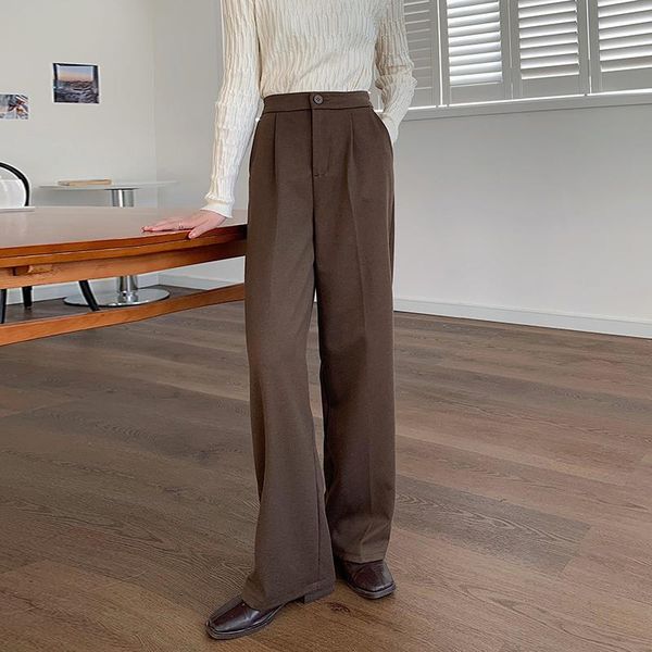 

brown straight wide leg suit pants women high waist office lady loose chic business trousers overlength pantalones mujer winter, Black;white