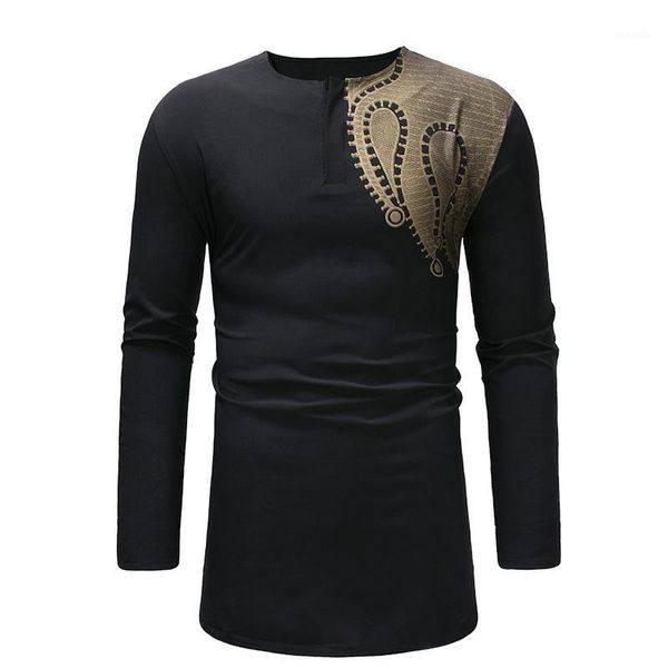 

2019 new fashion ply-size men's men's casual african style medium and long print t-shirt1, Red