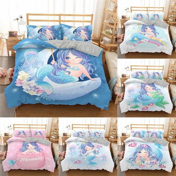 

homesky mermaid bedding set for kids/baby/child/boy/girl 3d cartoon cute duvet cover set twin full bed linen set bedspreads 1012