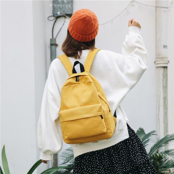 

female canvas backpack women solid casual school bag for teenagers boys backpacks korean preppy style rucksack mochilas feminina
