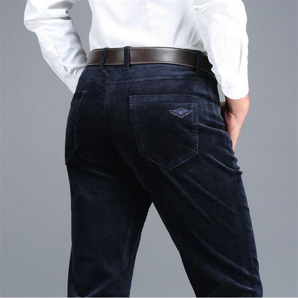 

2020 large size 40 42 casual men's winter velvet black navy blue cotton in a straight line stretching thick pants z4y7