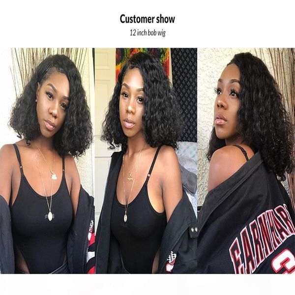 

short curly lace front human hair wigs pre plucked with baby hair brazilian remy hair bob lace front wigs for black women, Black;brown