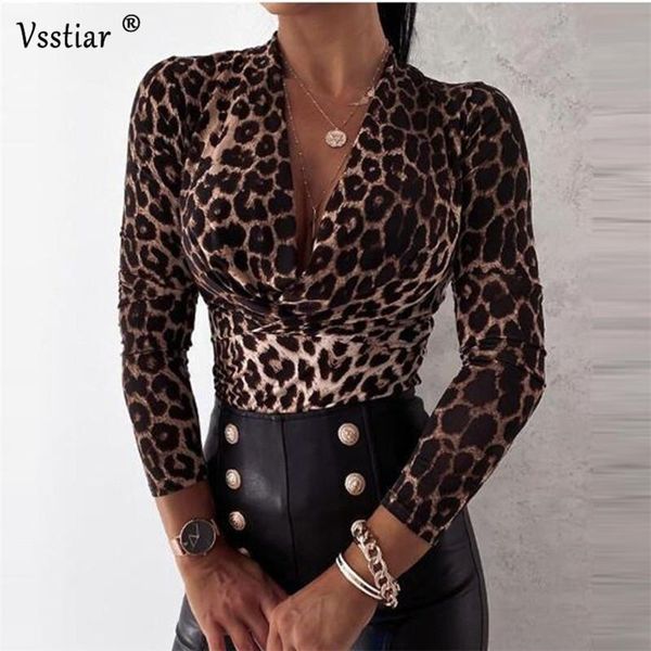 

vsstiar leopard blouse women v neck casual long sleeve office work shirts new fashion print ladies plus size blouses, White