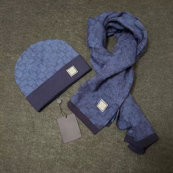 

men 2021 new fashion designers scarf winter beanies two-piece men women scarfs knit hats scarves sets, Blue;gray