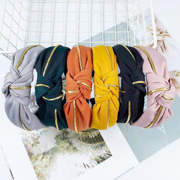 Moda Phnom Penh atado outono Cabelo Hoop Mulheres Meninas Tecido Stripe Hit Bandas cor do cabelo com abas muito grandes Headband headwear