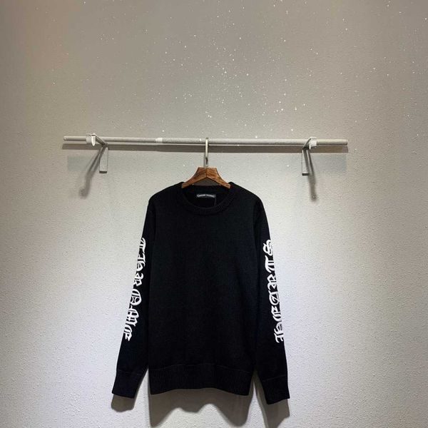 

ch croxinchao casual sweater men's loose fit autumn and winter new sanskrit embroidery round neck knitted sweater top, Black