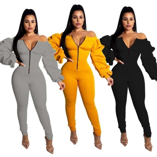 

one-off fashionable slim sleeve collar stack n5101 fit jumpsuit with thick air layer, Black;gray