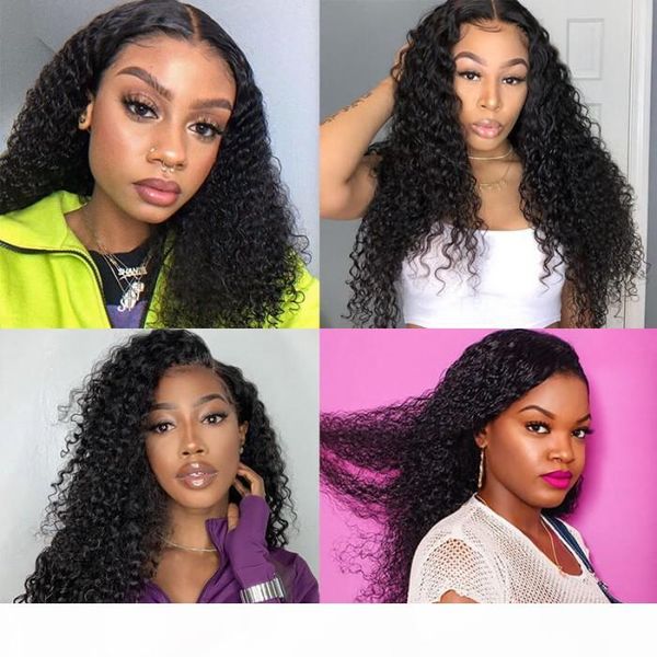 

tkwig good quality 3 bundles human virgin hair jerry curly hair lace front with baby hair under 100, Black;brown