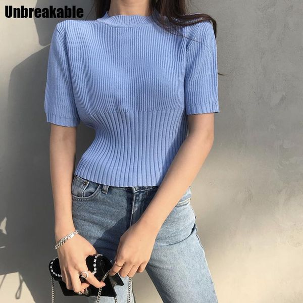 

women's sweaters knitted solid t shirt women short sleeve o neck casual all match ropa mujer 2021 spring summer pullovers fashion, White;black