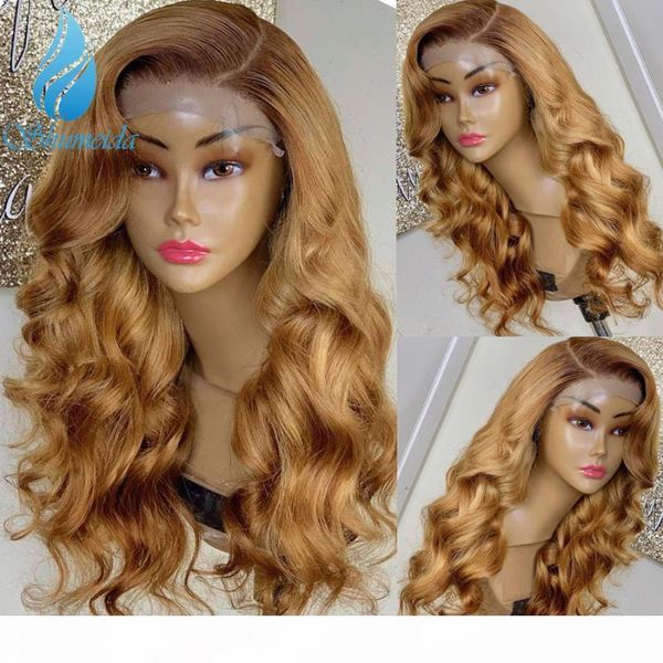 

shumeida ombre honey blonde color 13*6 lace front wigs with baby hair peruvian remy human hair wigs ombre color body wave, Black;brown