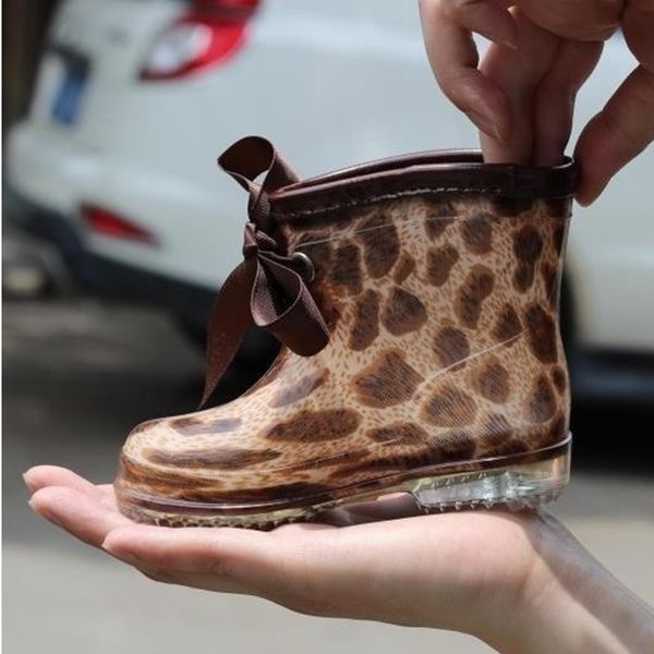 

children' rain boots fashion leopard kids rainboots for baby boys girls waterproof&slip shoes bow snow boots for girls y200104, Black;grey