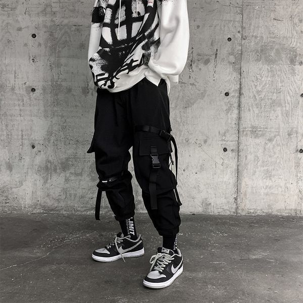 

2021 men's thicken warm cargo autumn winter new man hip hop korean streetwear trousers male casual oversize pants w8eg, Black