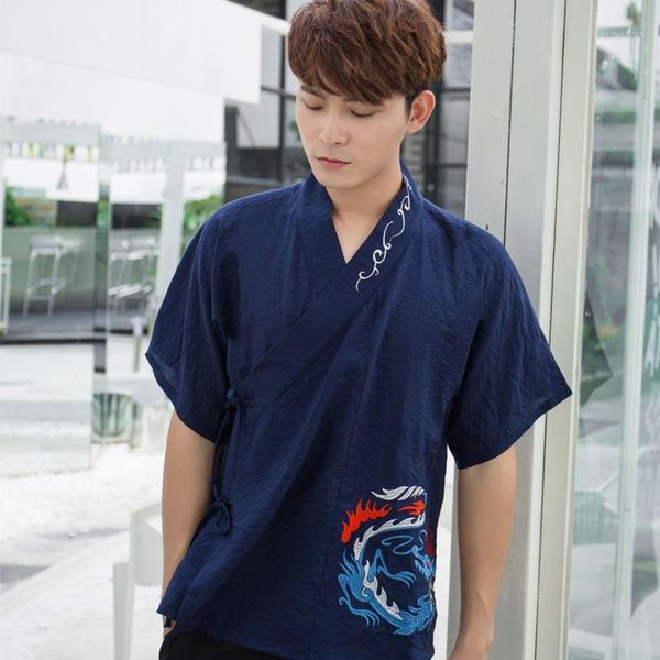 

chinese hanfu embroidery flower men daily take a lot of home to hand - in - collar half arm single coat in summer1, Red