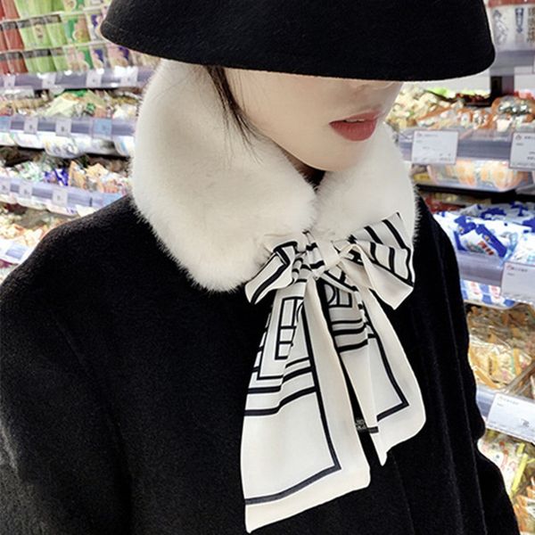 

scarf female winter korean version versatile imitation rex rabbit hair lovely girl thickened warm wool ribbon student neck, Blue;gray