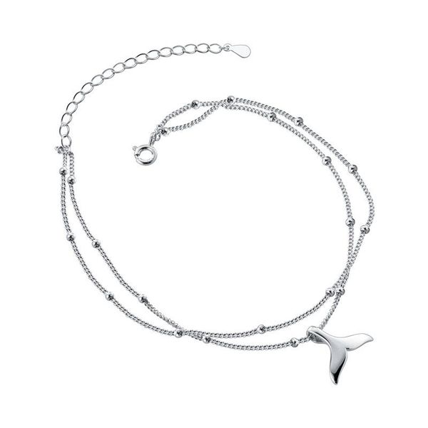 

miqiao 925 sterling silver whale tail anklet chain women simple delicate girl double foot ornament bracelet on the leg for lady, Red;blue