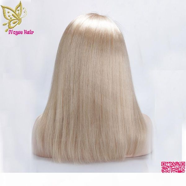 

7a light blonde lace front wigs human hair brazilian straight human hair full lace wig with baby hair color #60, Black;brown