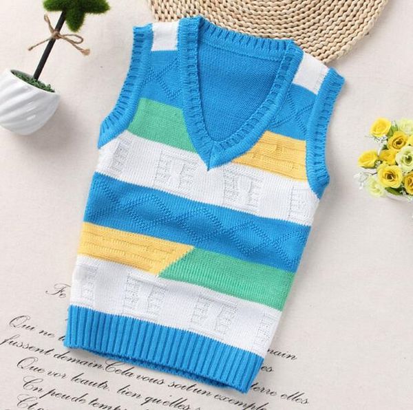 

girls fashion style kids boys pullover knitted vest coat boys crochet cotton vest children sleeveless sweaters sqctsv pingtoy, Blue