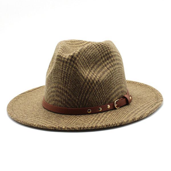 

wool fedora hats women men autumn winter belt plaid british style gentlemen elegant white black felt hat big brim women hats new c0123, Blue;gray