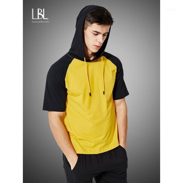

summer patchwork hoodies men 2020 fashion short sleeve tees hooded sweatshirts hip hop tracksuit mens camisa masculina1, Black