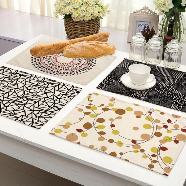 

42x32cm many kinds patterns cotton linen western heat insulation pad placemat dining table mat bowls placemat kitchen accessorie h wmthcp