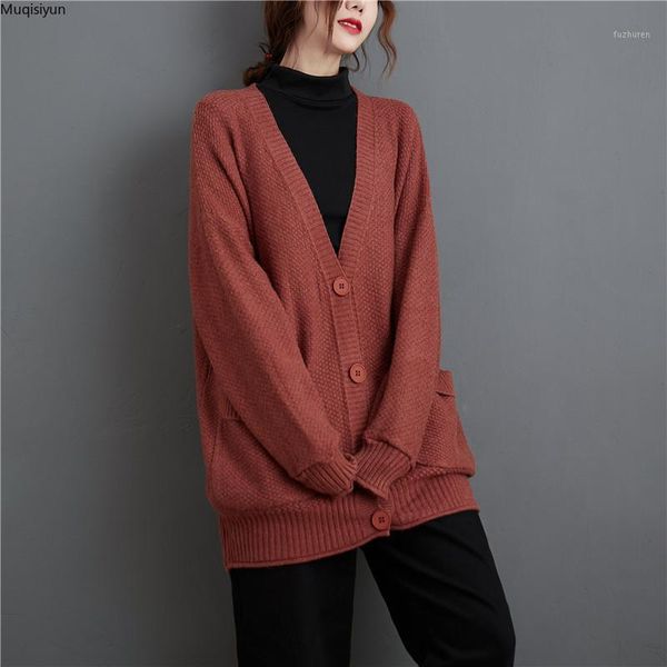 

2020 plus size women sweaters knitting warm long cardigan fashion casual coats style vintage autumn new loose jacket s35911, White