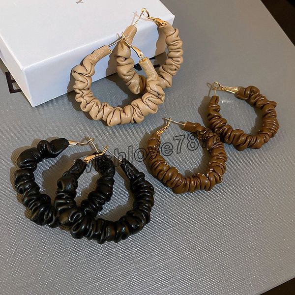 

s925 needle modern jewelry pleated pu dangle earrings 2021 new trend vintage temperament drop earrings for women party gifts, Silver