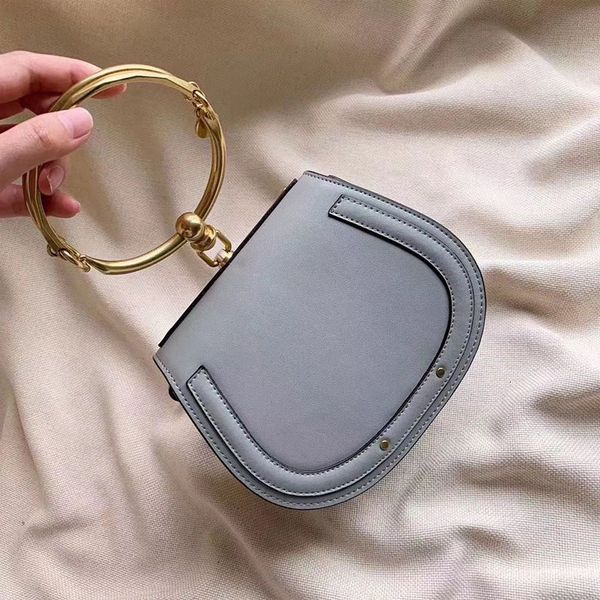 

summer new genuine leather handbag bag metal ring package saddle metal nile handle bag bracelet bag female shoulder messenger crossbody bags