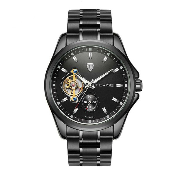 

tevise brand men's automatic black watch with a fly wheel fashion watch has a waterproof function 8377-001, Slivery;brown