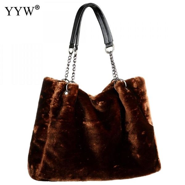 

fur handbag large capacity faux fur shoulder purse winter shoulder bags for women evening handbags pu chain strap 2020