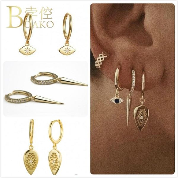 

925 sterling silver earrings for women evil eye zircon earrings gold spike pendant aretes bohemia girl long drop