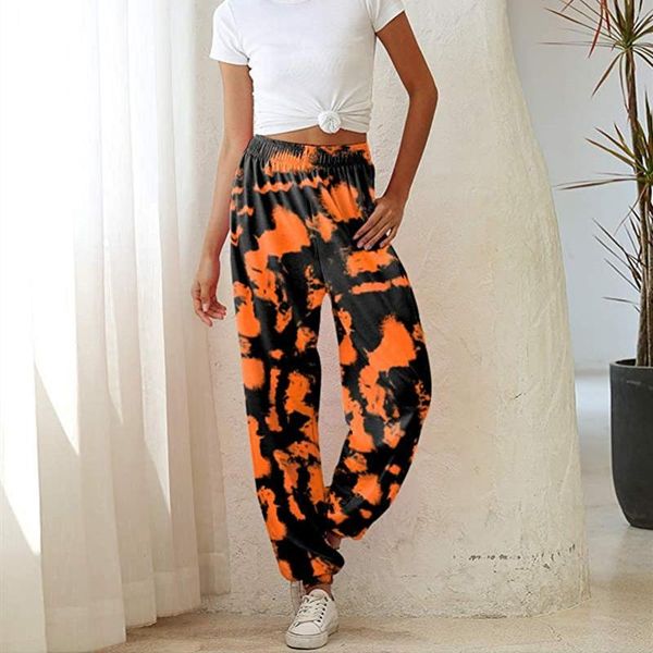 

running pants 2021 fashion tie-dye print sweatpants jogger women high waist baggy sport casual hip hop trousers streetwear, Black;blue
