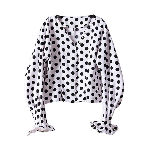

new 2021 autumn quality designer blouse printed points with female v long shirt high street button eqr6, White