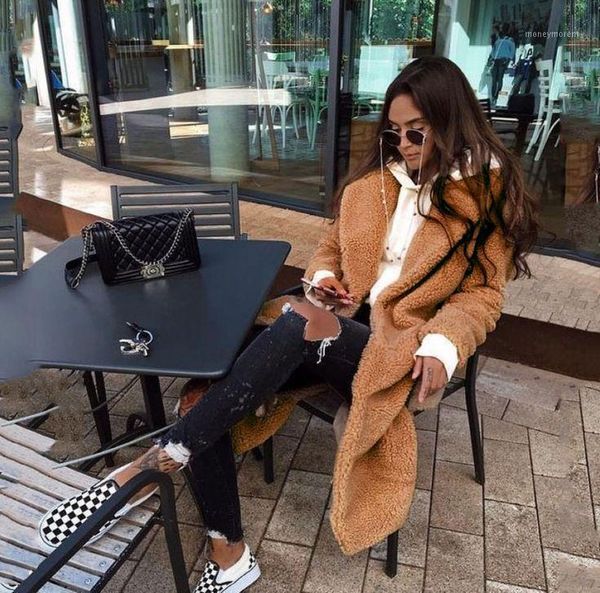 

women's wool & blends hcbless women's woolen coat 2021 winter fashion wild solid reversible lapel fleece long coat1, Black