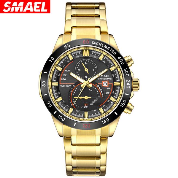 

smael smer new outdoor sports watch fashion casual men's waterproof watch calendar steel band quartz watch, Slivery;brown